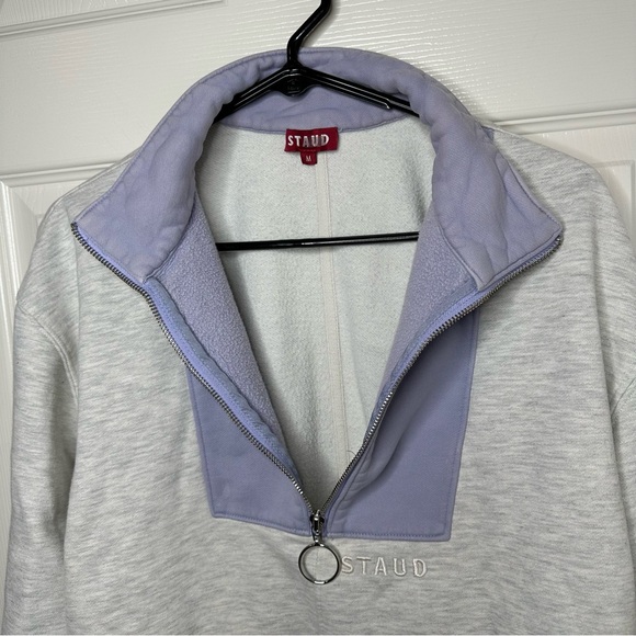 Staud Alys colorblock cotton-blend half-zip sweatshirt Heather Grey Size Medium - Picture 11 of 16